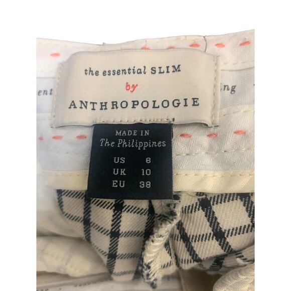 Anthropologie The Essential Slim Trousers Cream/Black Plaid Pants SZ 8 - Picture 4 of 12